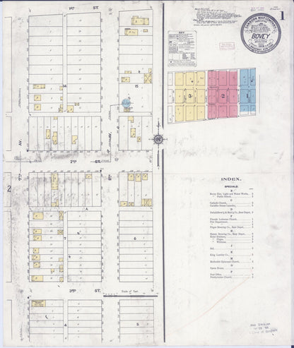 Sanborn Fire Insurance Map from Bovey, Itasca County, Minnesota (1909), Sheet #0001 - Complete Map Set gallery image, historic Sanborn map, vintage wall art, Minnesota Minnesota
