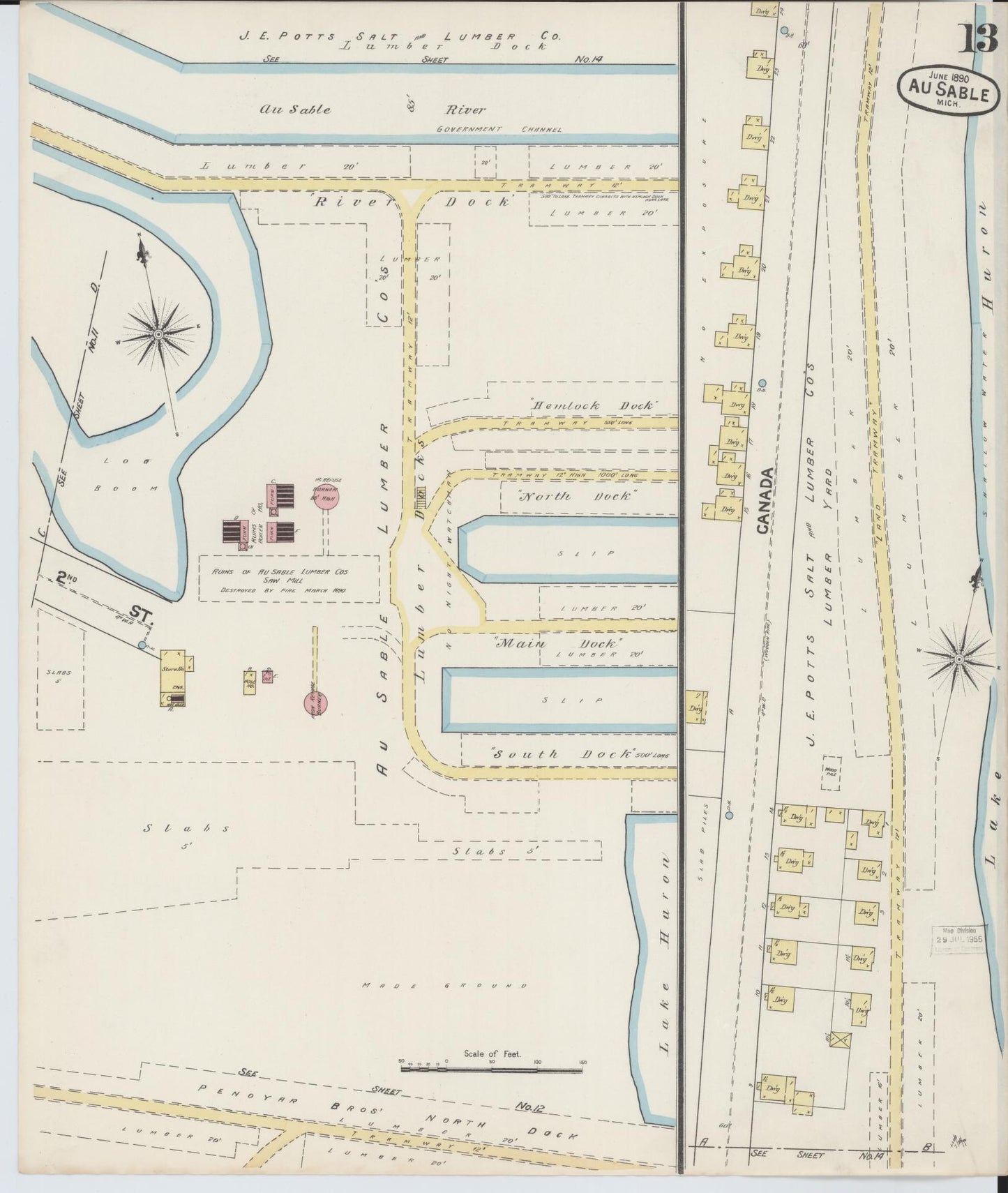 Sanborn Fire Insurance Map from Oscoda, Iosco County, Michigan (1890), Sheet #0013 - Complete Map Set gallery image, historic Sanborn map, vintage wall art, Michigan Michigan
