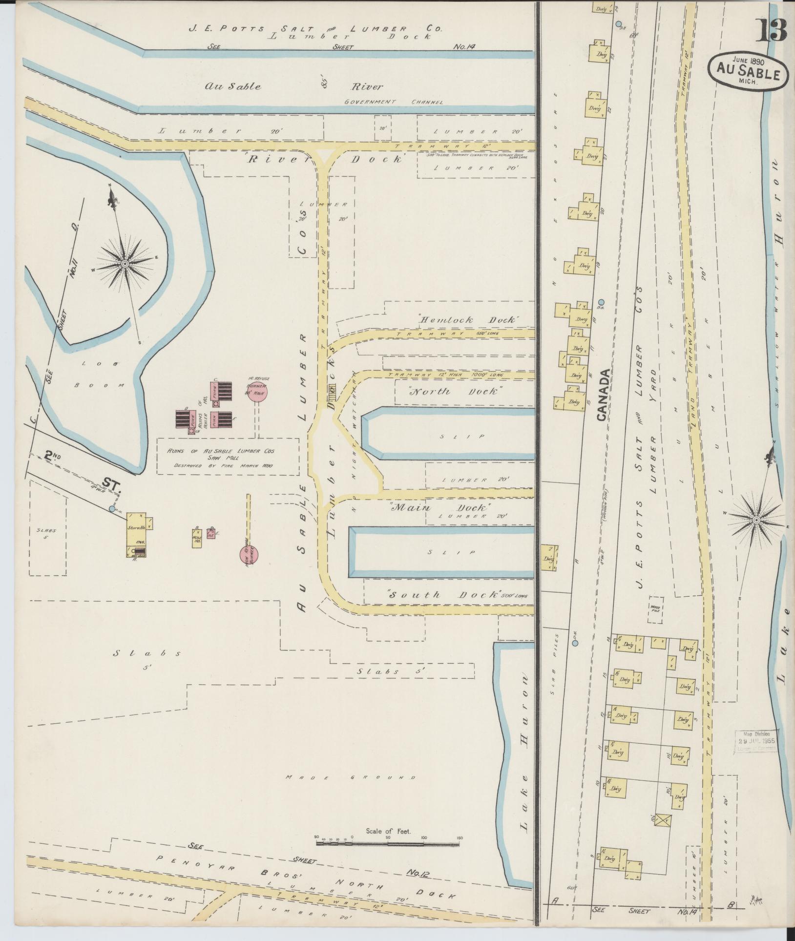 Sanborn Fire Insurance Map from Oscoda, Iosco County, Michigan (1890), Sheet #0013 - Complete Map Set gallery image, historic Sanborn map, vintage wall art, Michigan Michigan
