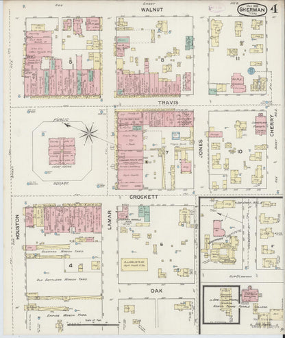 Sanborn Fire Insurance Map from Sherman, Grayson County, Texas (1888), Sheet #0004 - Historic Sanborn Fire Insurance Map Print, vintage old map wall art, antique decor, genealogy gift, Texas Texas map