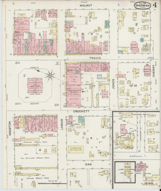 Sanborn Fire Insurance Map from Sherman, Grayson County, Texas (1888), Sheet #0004 - Historic Sanborn Fire Insurance Map Print, vintage old map wall art, antique decor, genealogy gift, Texas Texas map