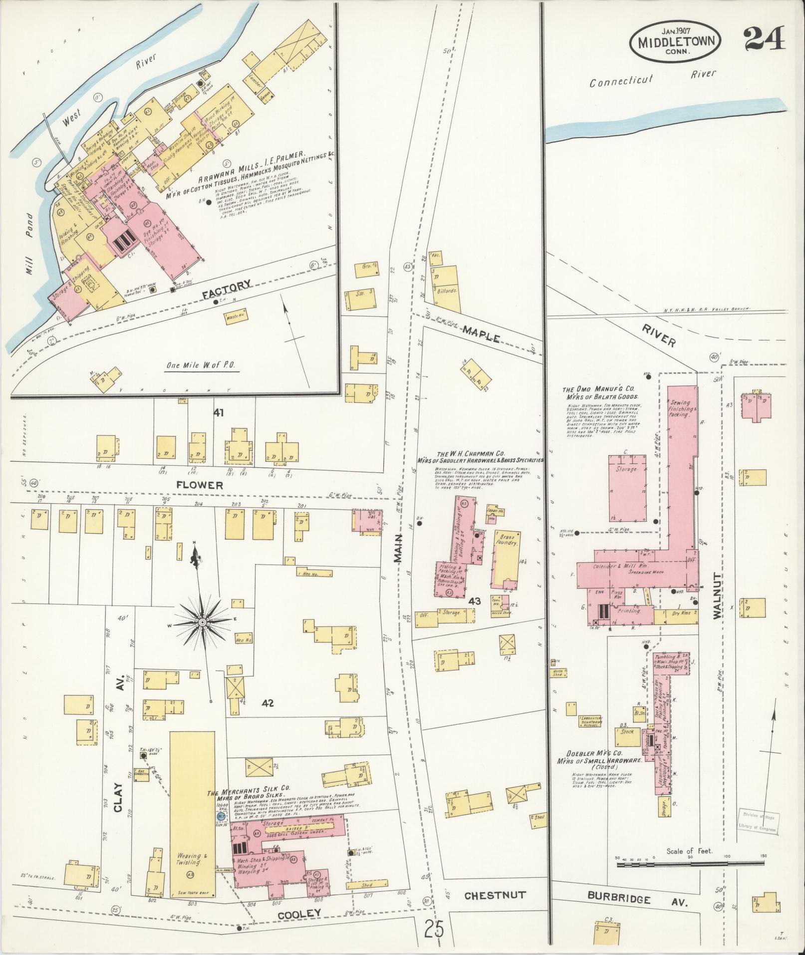 Sanborn Fire Insurance Map from Middletown, Middlesex County, Connecticut (1907), Sheet #0024 - Historic Sanborn Fire Insurance Map Print, vintage old map wall art, antique decor, genealogy gift, Connecticut Connecticut map