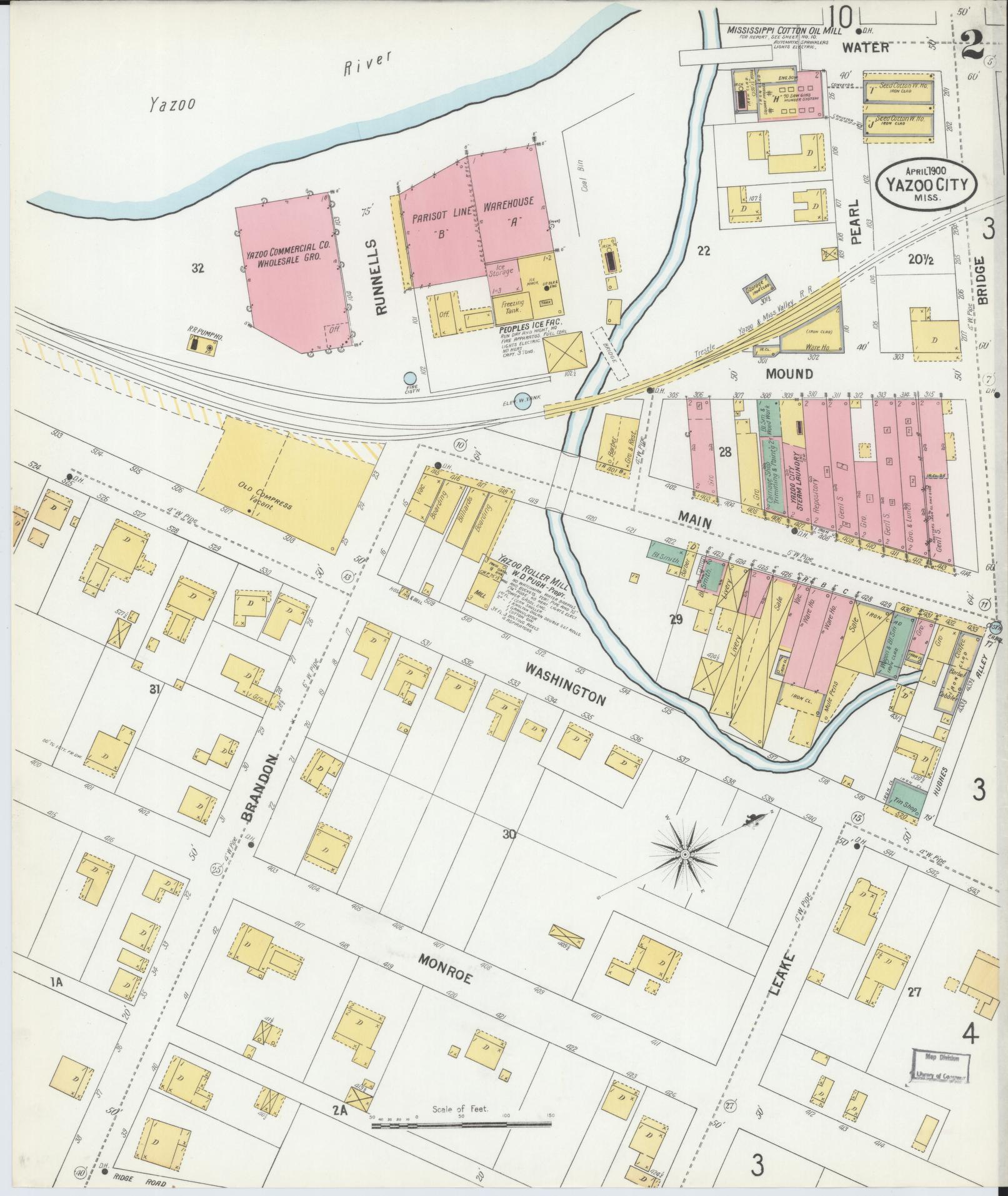Sanborn Fire Insurance Map from Yazoo City, Yazoo County, Mississippi (1900), Sheet #0002 - Complete Map Set gallery image, historic Sanborn map, vintage wall art, Mississippi Mississippi