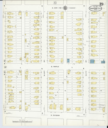Sanborn Fire Insurance Map from Traverse City, Grand Traverse County, Michigan (1910), Sheet #0019 - Complete Map Set gallery image, historic Sanborn map, vintage wall art, Michigan Michigan