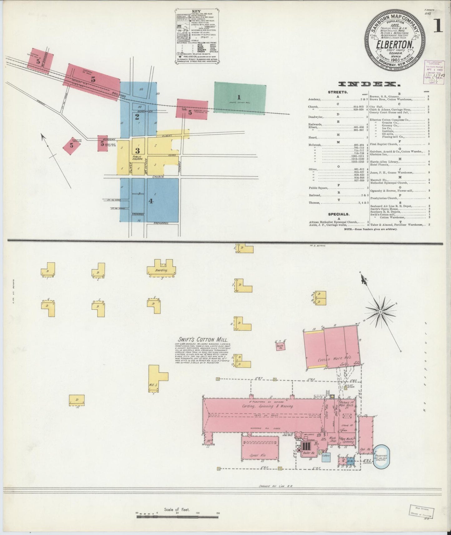 Sanborn Fire Insurance Map from Elberton, Elbert County, Georgia (1903), Sheet #0001 - Complete Map Set gallery image, historic Sanborn map, vintage wall art, Georgia Georgia