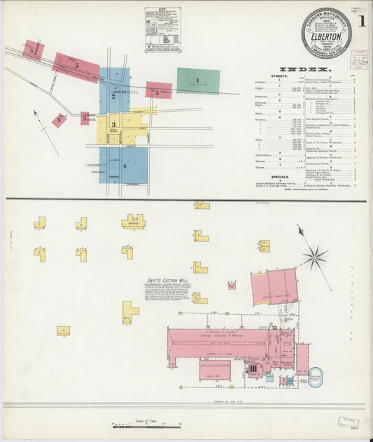 Sanborn Fire Insurance Map from Elberton, Elbert County, Georgia (1903), Sheet #0001 - Complete Map Set gallery image, historic Sanborn map, vintage wall art, Georgia Georgia