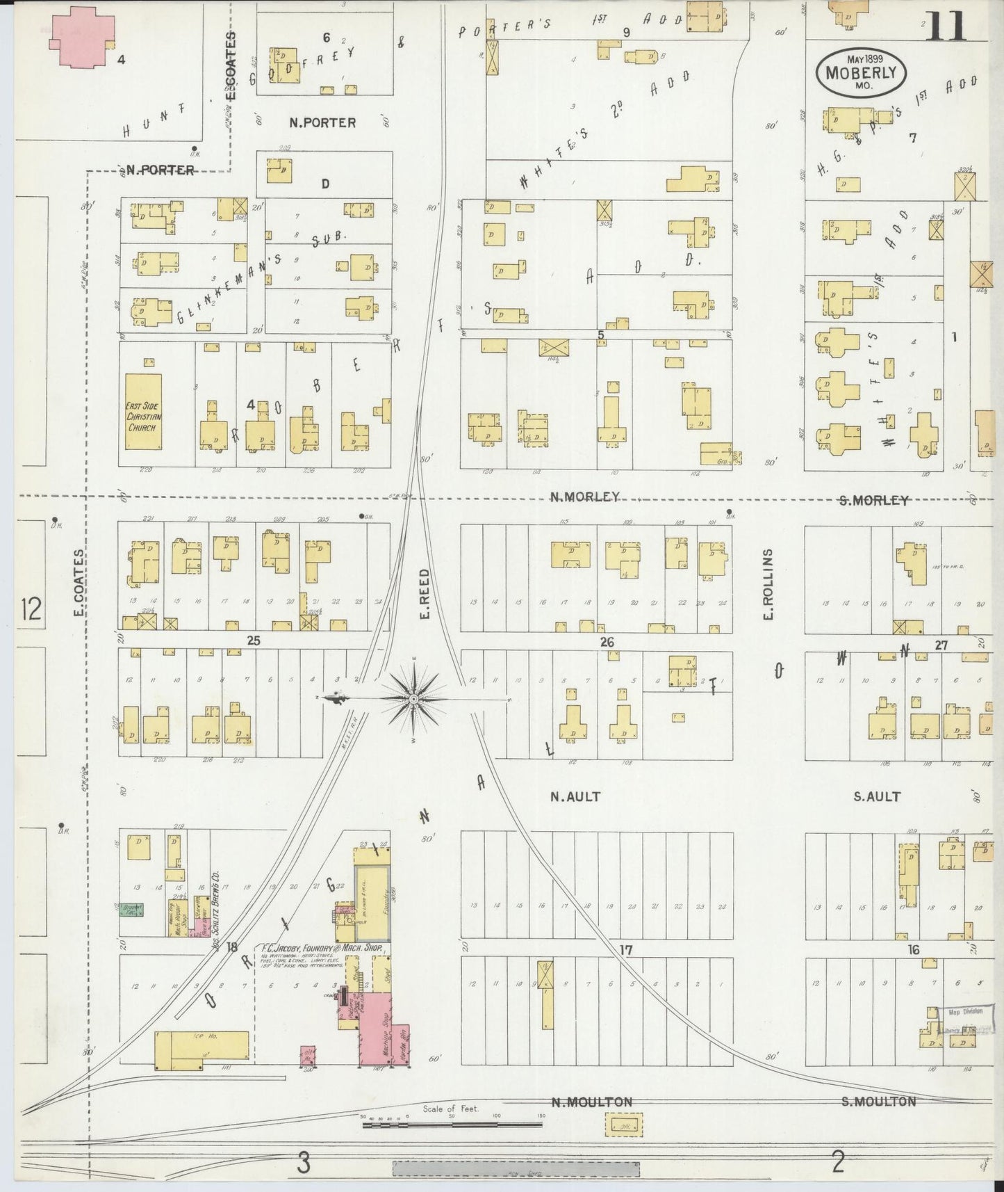 Sanborn Fire Insurance Map from Moberly, Randolph County, Missouri (1899), Sheet #0011 - Complete Map Set gallery image, historic Sanborn map, vintage wall art, Missouri Missouri
