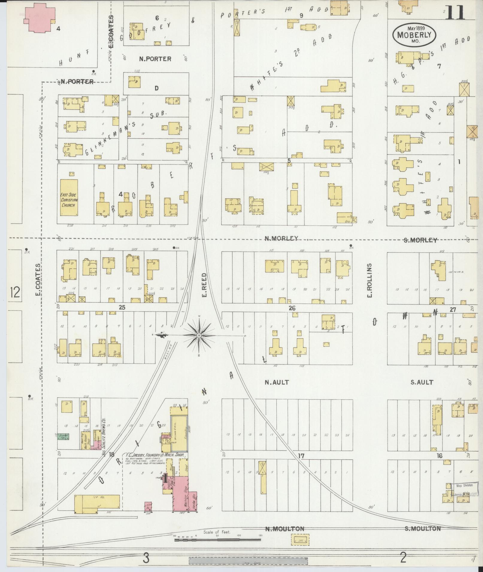 Sanborn Fire Insurance Map from Moberly, Randolph County, Missouri (1899), Sheet #0011 - Complete Map Set gallery image, historic Sanborn map, vintage wall art, Missouri Missouri