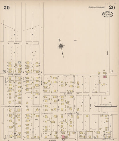 Sanborn Fire Insurance Map from Temple, Bell County, Texas (1922), Sheet #0020 - Complete Map Set gallery image, historic Sanborn map, vintage wall art, Texas Texas