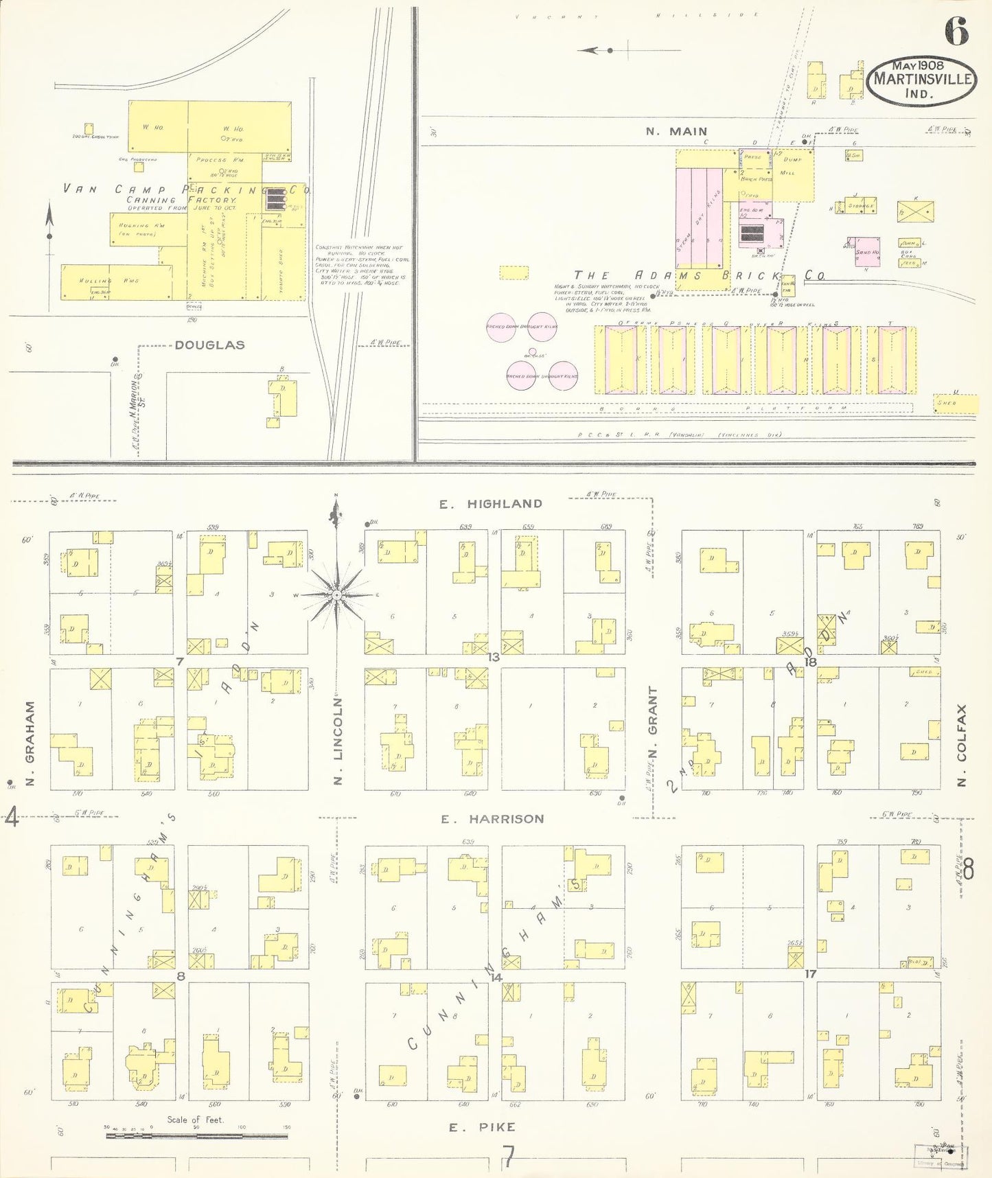 Sanborn Fire Insurance Map from Martinsville, Morgan County, Indiana (1908), Sheet #0006 - Complete Map Set gallery image, historic Sanborn map, vintage wall art, Indiana Indiana