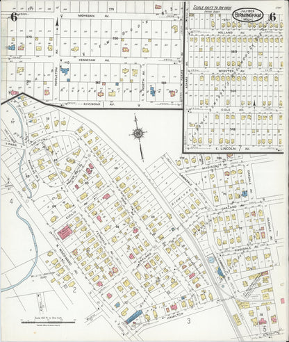 Sanborn Fire Insurance Map from Birmingham, Oakland County, Michigan (1926), Sheet #0006 - Complete Map Set gallery image, historic Sanborn map, vintage wall art, Michigan Michigan