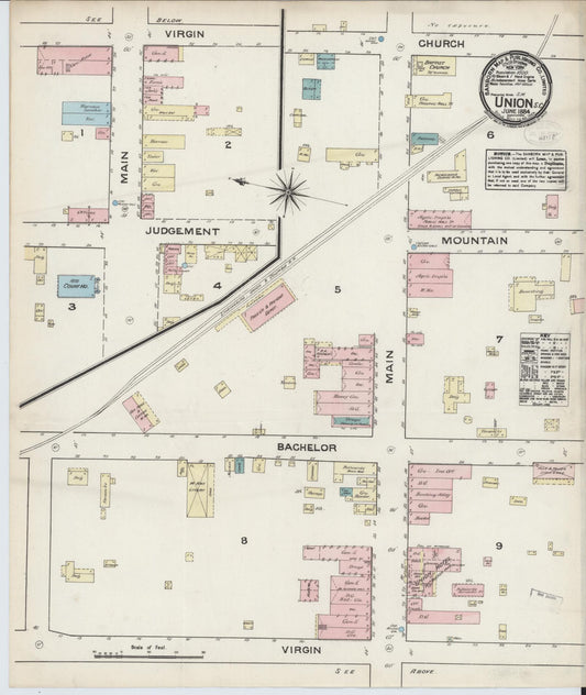 Sanborn Fire Insurance Map from Union, Union County, South Carolina (1884), Sheet #0001 - Historic Sanborn Fire Insurance Map Print, vintage old map wall art, antique decor, genealogy gift, South Carolina South Carolina map