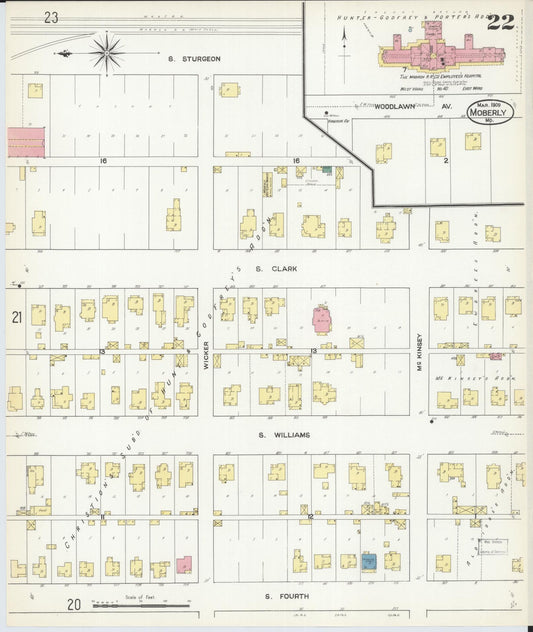 Sanborn Fire Insurance Map from Moberly, Randolph County, Missouri (1909), Sheet #0022 - Historic Sanborn Fire Insurance Map Print, vintage old map wall art, antique decor, genealogy gift, Missouri Missouri map