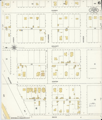 Sanborn Fire Insurance Map from Casper, Natrona County, Wyoming (1907), Sheet #0006 - Complete Map Set gallery image, historic Sanborn map, vintage wall art, Wyoming Wyoming