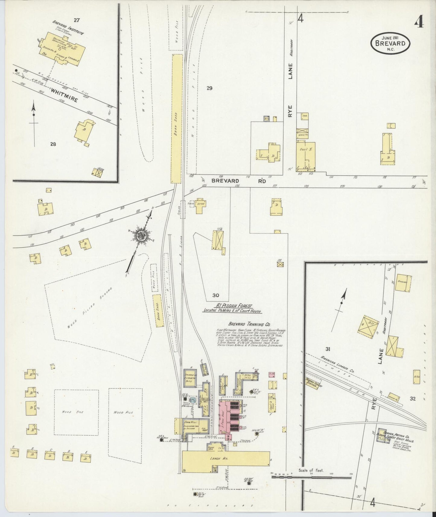 Sanborn Fire Insurance Map from Brevard, Transylvania County, North Carolina (1911), Sheet #0004 - Complete Map Set gallery image, historic Sanborn map, vintage wall art, North Carolina North Carolina