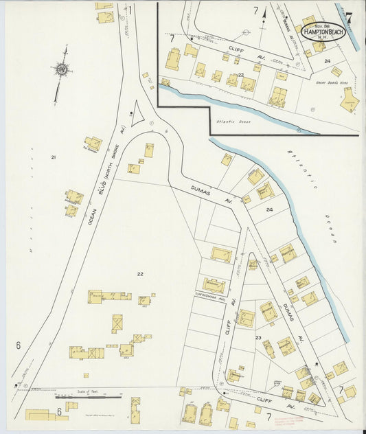 Sanborn Fire Insurance Map from Hampton Beach, Rockingham County, New Hampshire (1916), Sheet #0007 - Historic Sanborn Fire Insurance Map Print, vintage old map wall art, antique decor, genealogy gift, New Hampshire New Hampshire map