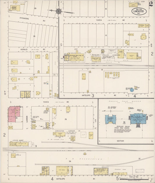 Sanborn Fire Insurance Map from Lancaster, Los Angeles County, California (1918), Sheet #0002 - Historic Sanborn Fire Insurance Map Print, vintage old map wall art, antique decor, genealogy gift, California California map