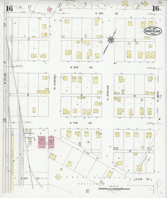 Sanborn Fire Insurance Map from Grand Island, Hall County, Nebraska (1924), Sheet #0016 - Historic Sanborn Fire Insurance Map Print, vintage old map wall art, antique decor, genealogy gift, Nebraska Nebraska map
