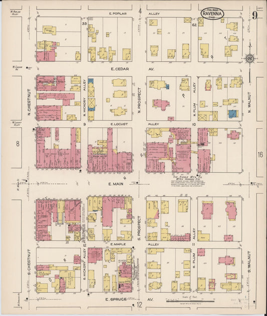 Sanborn Fire Insurance Map from Ravenna, Portage County, Ohio (1922), Sheet #0009 - Historic Sanborn Fire Insurance Map Print, vintage old map wall art, antique decor, genealogy gift, Ohio Ohio map