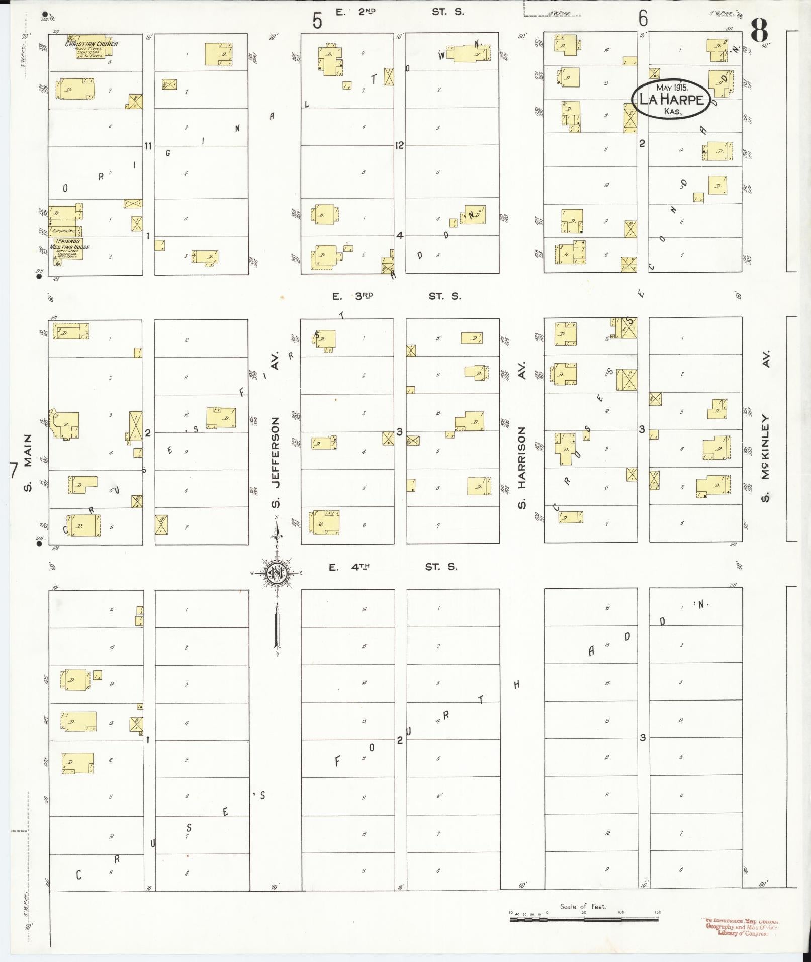 Sanborn Fire Insurance Map from La Harpe, Allen County, Kansas (1915), Sheet #0008 - Historic Sanborn Fire Insurance Map Print, vintage old map wall art, antique decor, genealogy gift, Kansas Kansas map