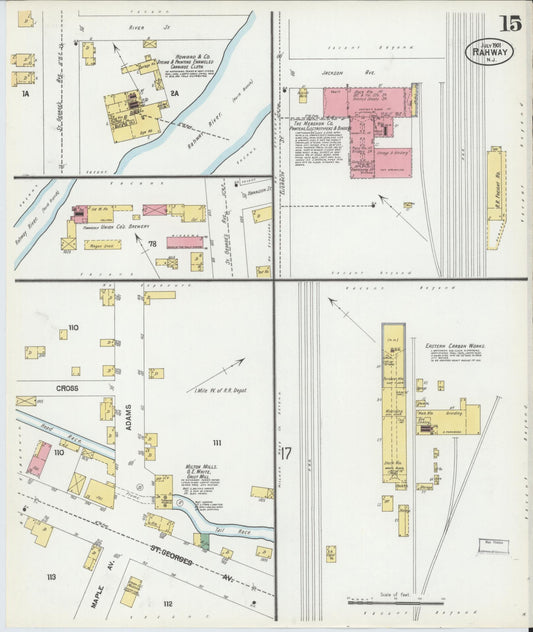 Sanborn Fire Insurance Map from Rahway, Union County, New Jersey (1901), Sheet #0015 - Historic Sanborn Fire Insurance Map Print, vintage old map wall art, antique decor, genealogy gift, New Jersey New Jersey map