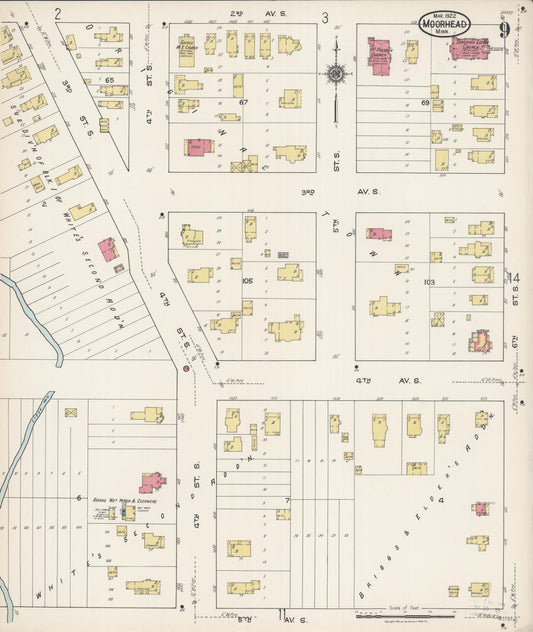 Sanborn Fire Insurance Map from Moorhead, Clay County, Minnesota (1922), Sheet #0009 - Historic Sanborn Fire Insurance Map Print, vintage old map wall art, antique decor, genealogy gift, Minnesota Minnesota map