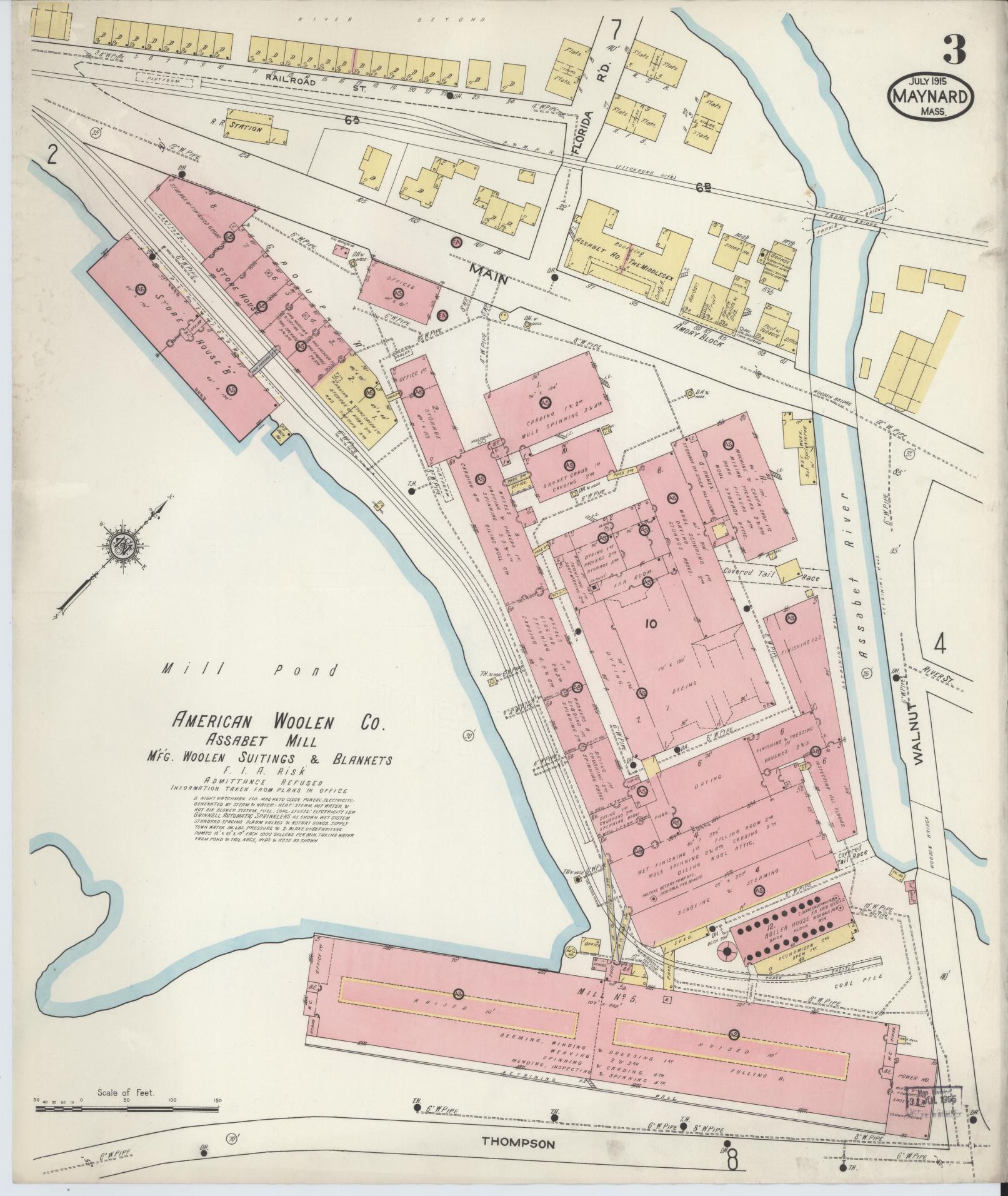 Sanborn Fire Insurance Map from Maynard, Middlesex County, Massachusetts (1915), Sheet #0003 - Historic Sanborn Fire Insurance Map Print, vintage old map wall art, antique decor, genealogy gift, Massachusetts Massachusetts map