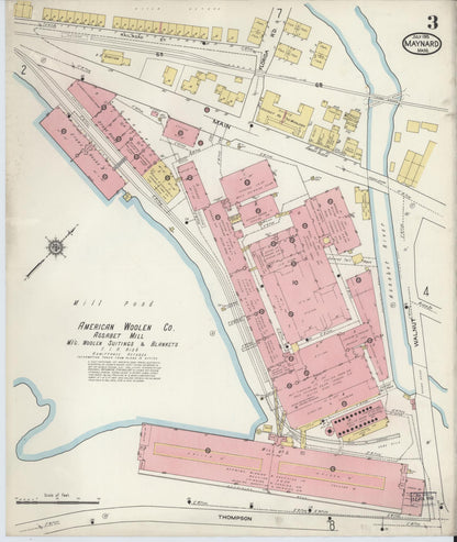 Sanborn Fire Insurance Map from Maynard, Middlesex County, Massachusetts (1915), Sheet #0003 - Historic Sanborn Fire Insurance Map Print, vintage old map wall art, antique decor, genealogy gift, Massachusetts Massachusetts map