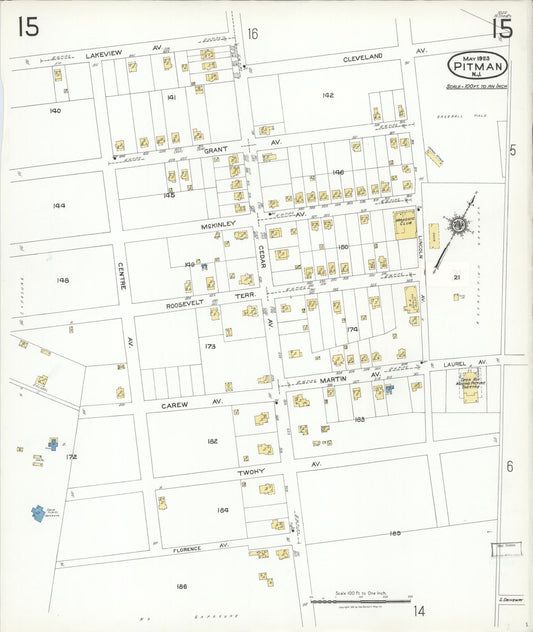 Sanborn Fire Insurance Map from Pitman, Gloucester County, New Jersey (1923), Sheet #0015 - Historic Sanborn Fire Insurance Map Print, vintage old map wall art, antique decor, genealogy gift, New Jersey New Jersey map