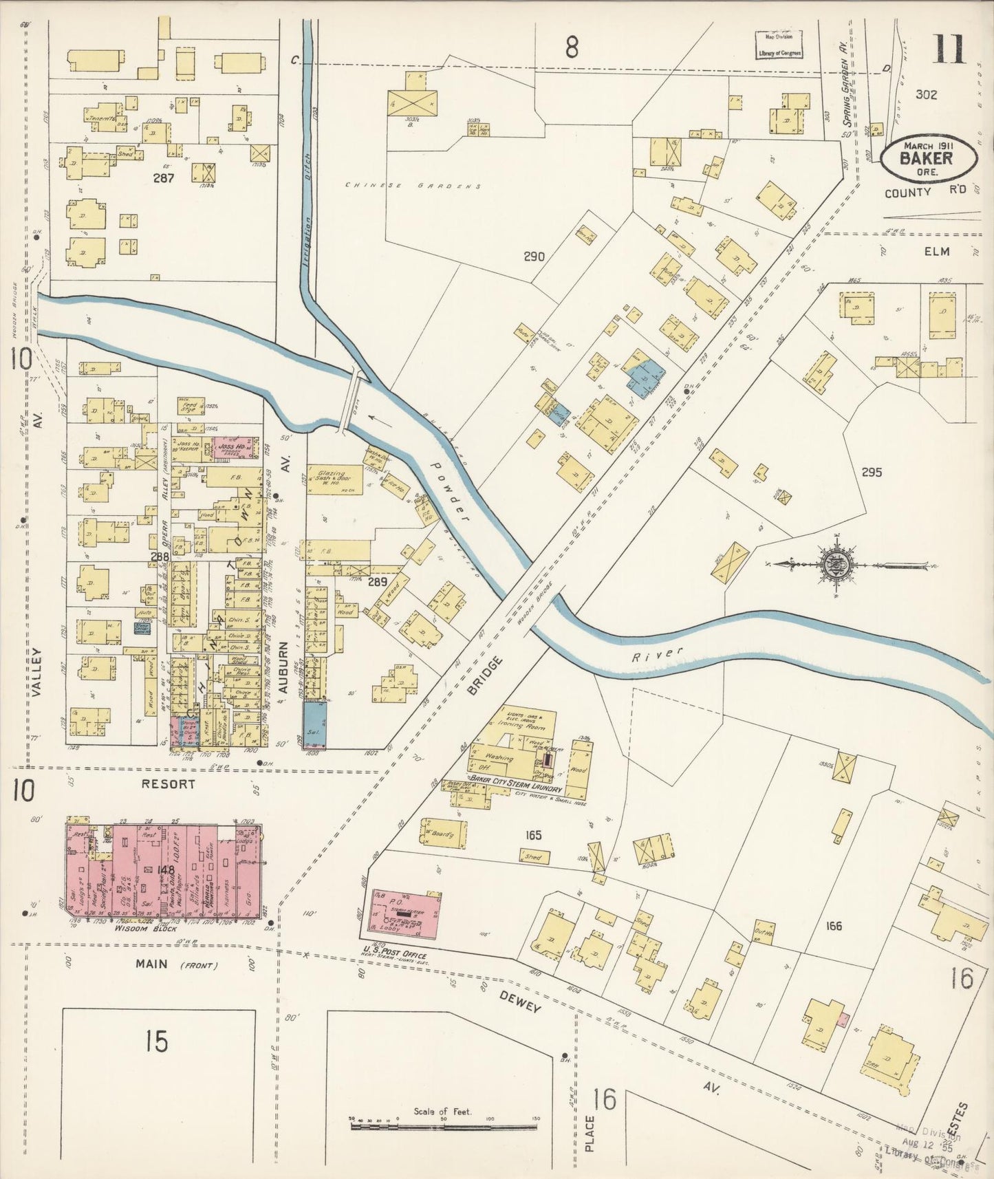 Sanborn Fire Insurance Map from Baker, Baker County, Oregon (1911), Sheet #0011 - Historic Sanborn Fire Insurance Map Print, vintage old map wall art, antique decor, genealogy gift, Oregon Oregon map