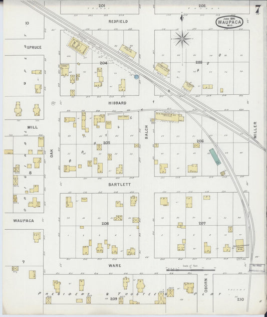 Sanborn Fire Insurance Map from Waupaca, Waupaca County, Wisconsin (1895), Sheet #0007 - Historic Sanborn Fire Insurance Map Print, vintage old map wall art, antique decor, genealogy gift, Wisconsin Wisconsin map