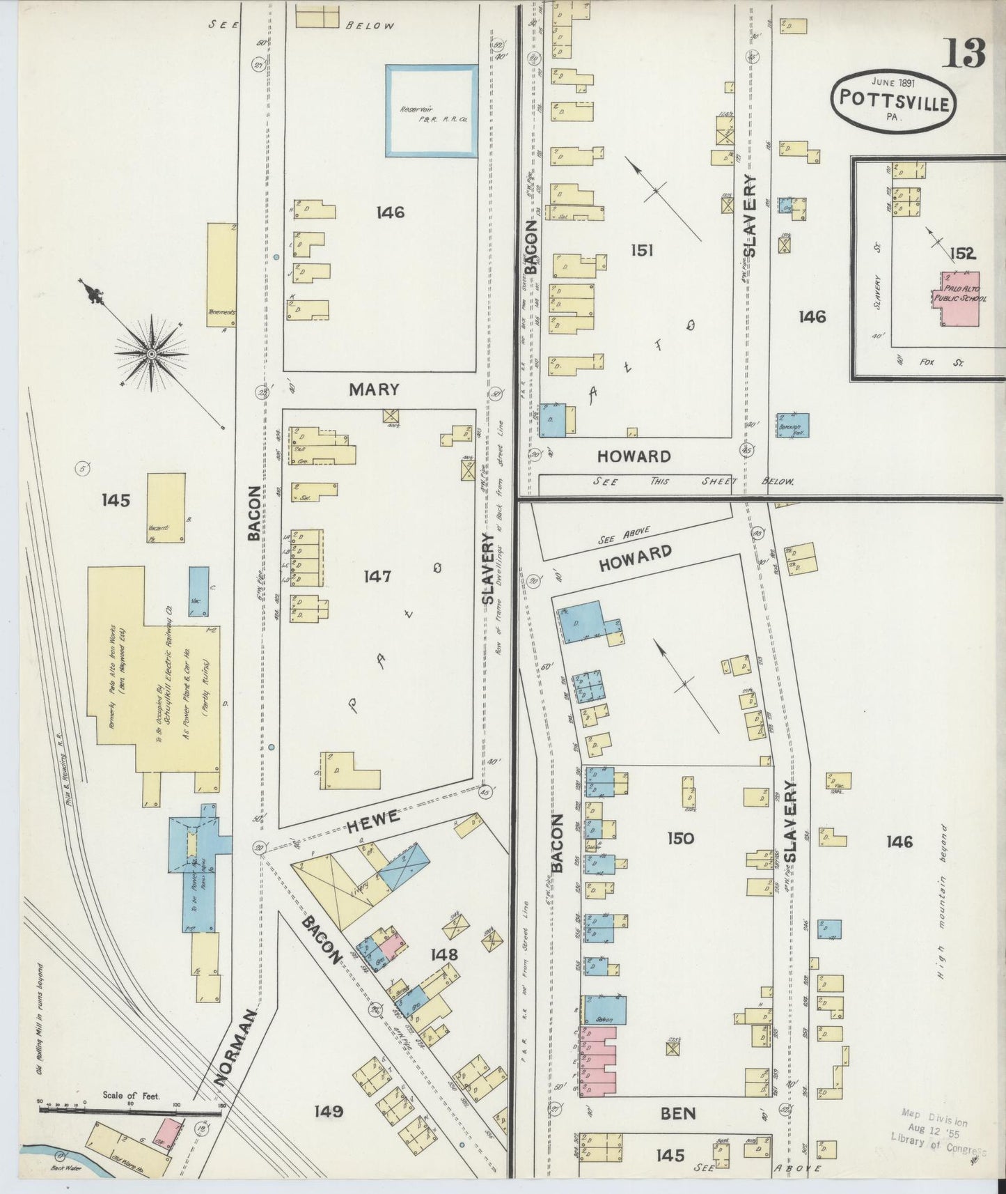 Sanborn Fire Insurance Map from Pottsville, Schuylkill County, Pennsylvania (1891), Sheet #0013 - Complete Map Set gallery image, historic Sanborn map, vintage wall art, Pennsylvania Pennsylvania