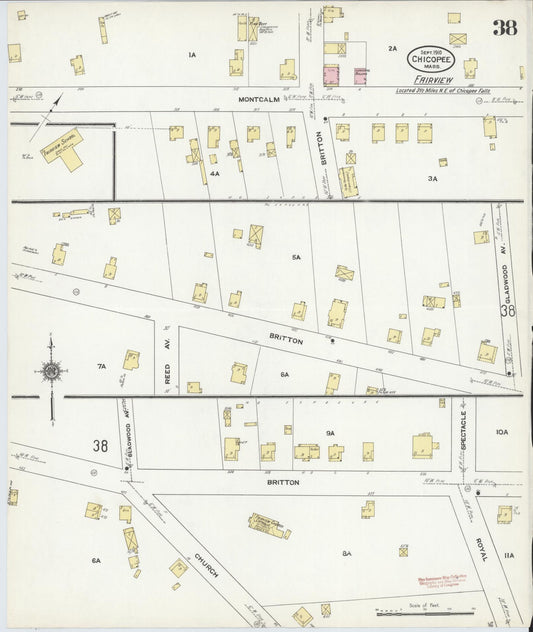 Sanborn Fire Insurance Map from Chicopee, Hampden County, Massachusetts (1910), Sheet #0038 - Historic Sanborn Fire Insurance Map Print, vintage old map wall art, antique decor, genealogy gift, Massachusetts Massachusetts map