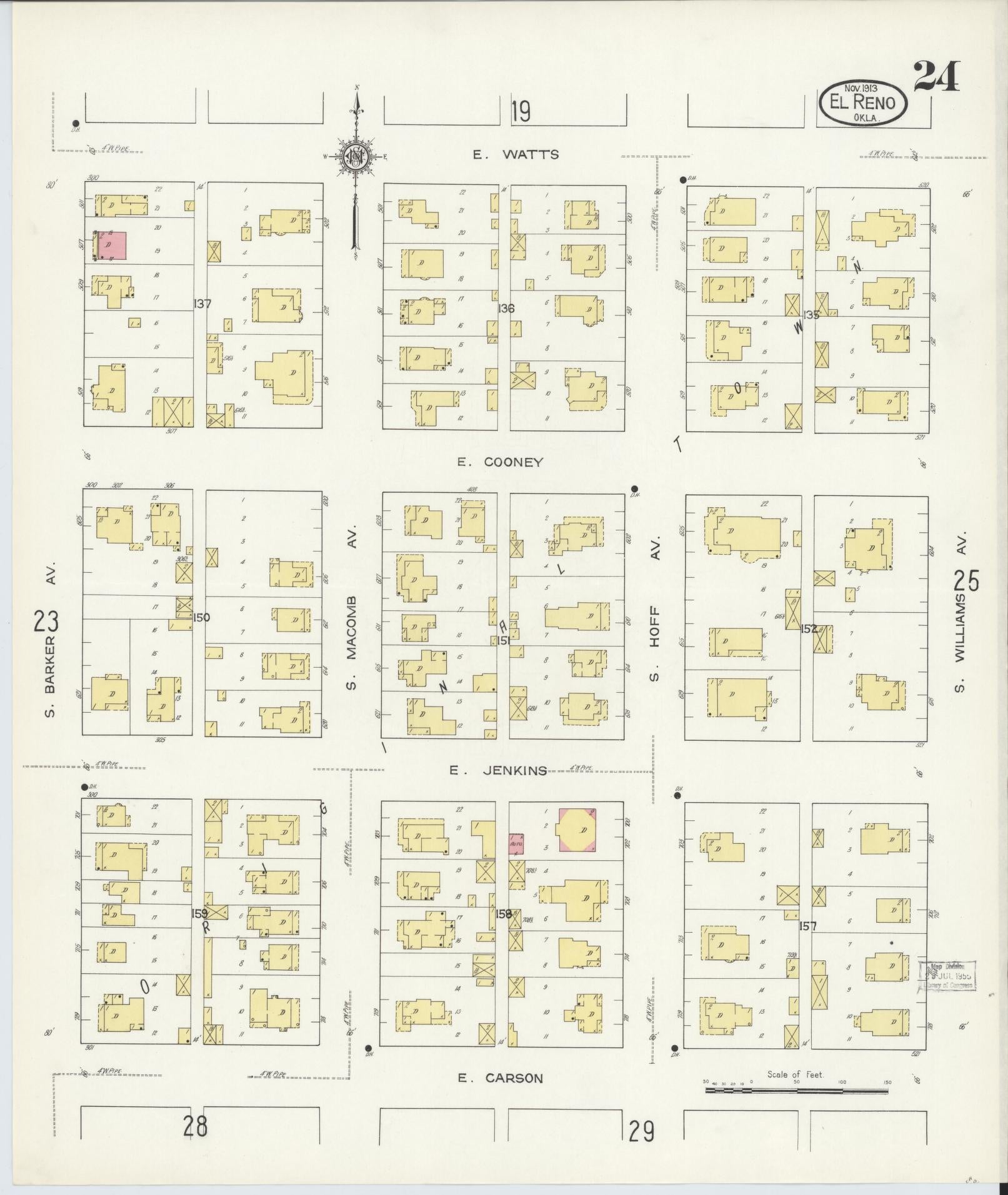 Sanborn Fire Insurance Map from El Reno, Canadian County, Oklahoma (1913), Sheet #0024 - Complete Map Set gallery image, historic Sanborn map, vintage wall art, Oklahoma Oklahoma