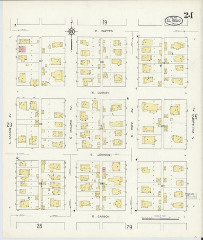 Sanborn Fire Insurance Map from El Reno, Canadian County, Oklahoma (1913), Sheet #0024 - Complete Map Set gallery image, historic Sanborn map, vintage wall art, Oklahoma Oklahoma