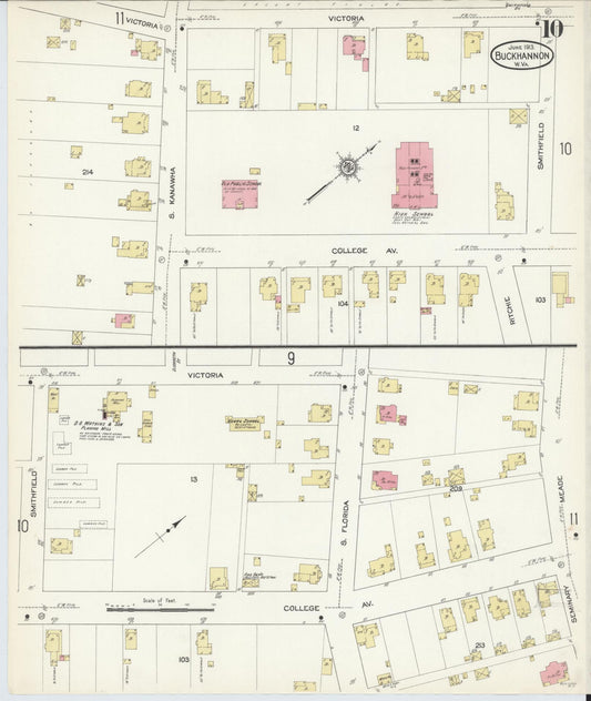 Sanborn Fire Insurance Map from Buckhannon, Upshur County, West Virginia (1913), Sheet #0010 - Historic Sanborn Fire Insurance Map Print, vintage old map wall art, antique decor, genealogy gift, West Virginia West Virginia map
