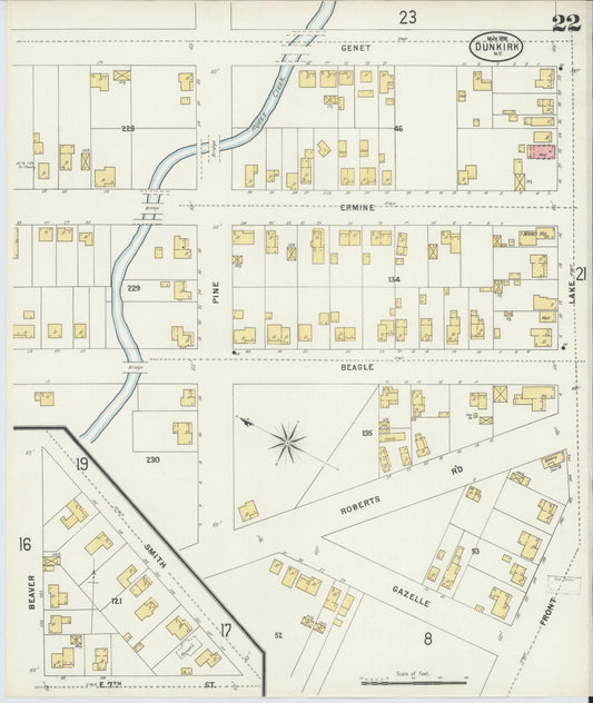 Sanborn Fire Insurance Map from Dunkirk, Chautauqua County, New York (1898), Sheet #0022 - Historic Sanborn Fire Insurance Map Print, vintage old map wall art, antique decor, genealogy gift, New York New York map