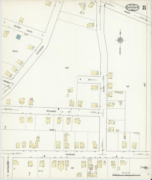 Sanborn Fire Insurance Map from Gardner, Worcester County, Massachusetts (1914), Sheet #0008 - Historic Sanborn Fire Insurance Map Print, vintage old map wall art, antique decor, genealogy gift, Massachusetts Massachusetts map