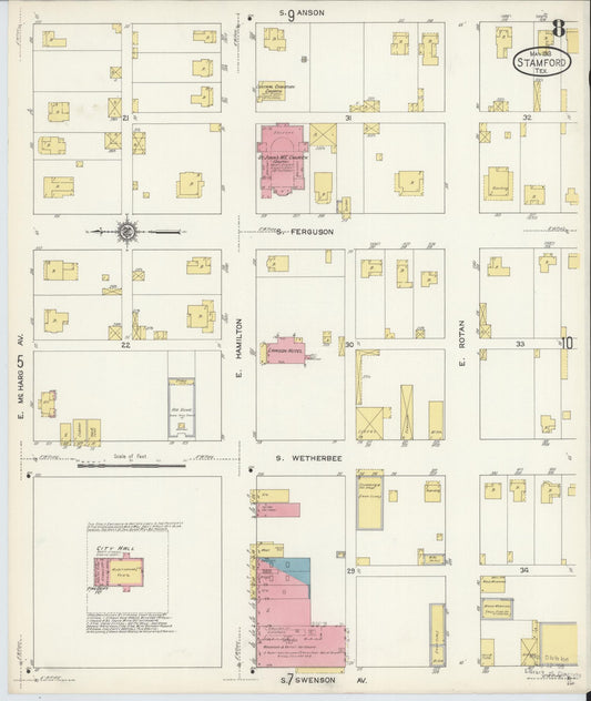 Sanborn Fire Insurance Map from Stamford, Jones County, Texas (1913), Sheet #0008 - Historic Sanborn Fire Insurance Map Print, vintage old map wall art, antique decor, genealogy gift, Texas Texas map