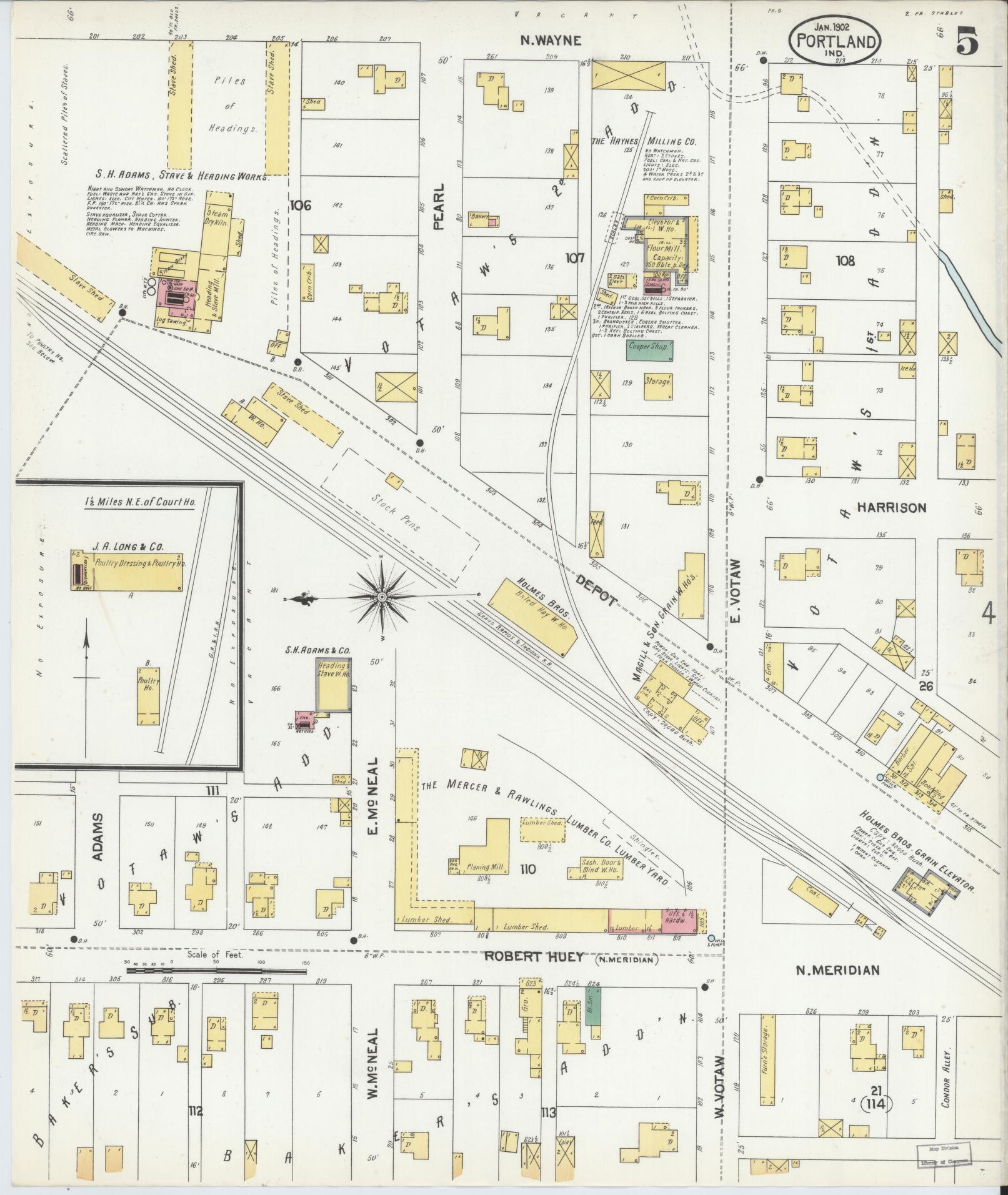 Sanborn Fire Insurance Map from Portland, Jay County, Indiana (1902), Sheet #0005 - Complete Map Set gallery image, historic Sanborn map, vintage wall art, Indiana Indiana