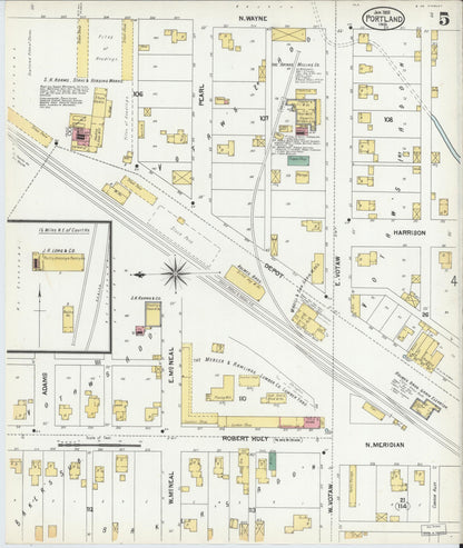Sanborn Fire Insurance Map from Portland, Jay County, Indiana (1902), Sheet #0005 - Complete Map Set gallery image, historic Sanborn map, vintage wall art, Indiana Indiana