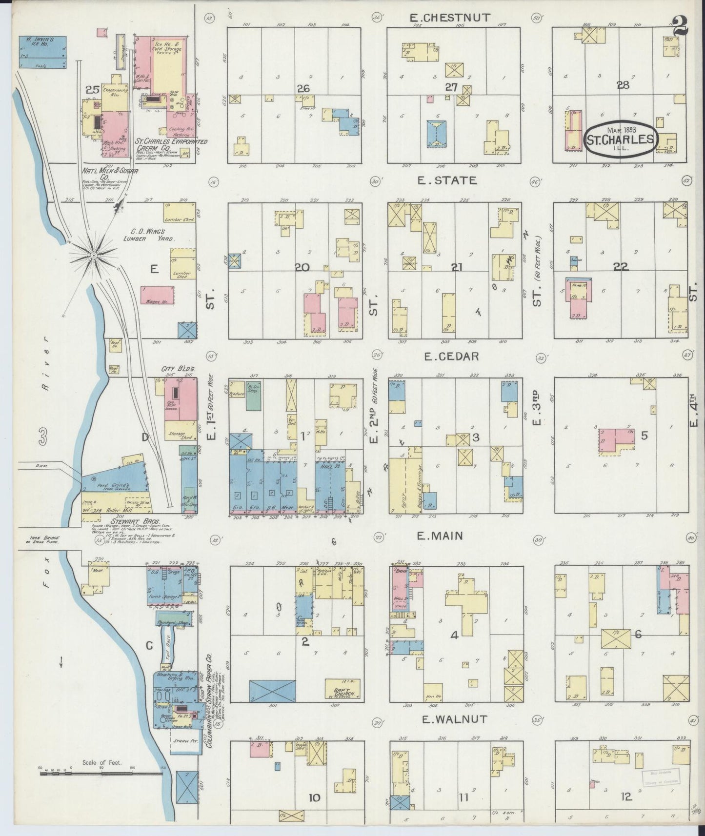 Sanborn Fire Insurance Map from Saint Charles, Kane County, Illinois (1893), Sheet #0002 - Complete Map Set gallery image, historic Sanborn map, vintage wall art, Illinois Illinois