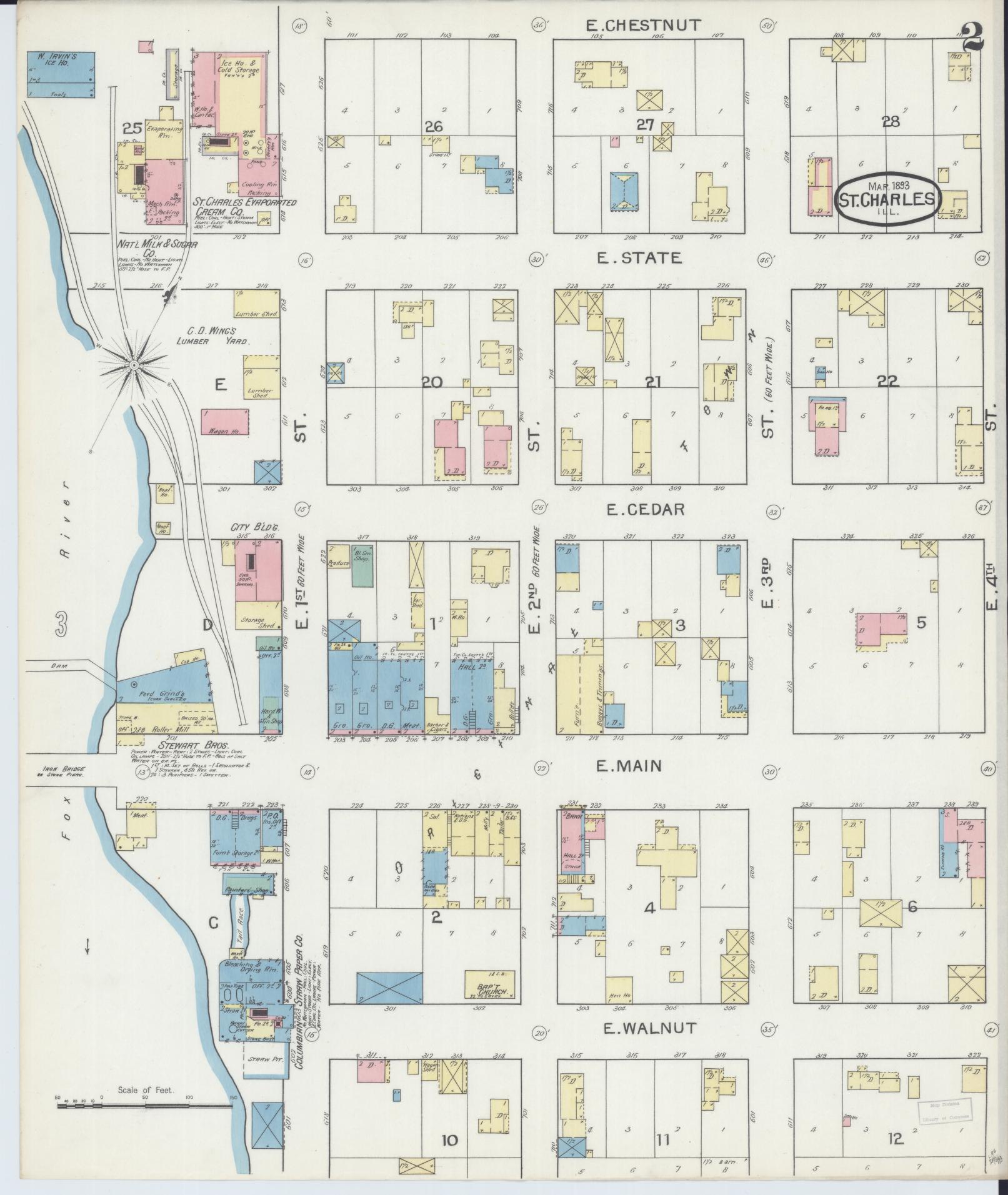 Sanborn Fire Insurance Map from Saint Charles, Kane County, Illinois (1893), Sheet #0002 - Complete Map Set gallery image, historic Sanborn map, vintage wall art, Illinois Illinois