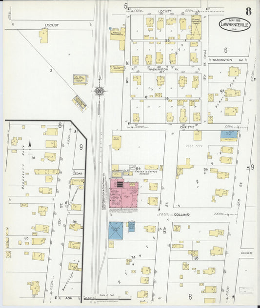 Sanborn Fire Insurance Map from Lawrenceville, Lawrence County, Illinois (1918), Sheet #0008 - Historic Sanborn Fire Insurance Map Print, vintage old map wall art, antique decor, genealogy gift, Illinois Illinois map