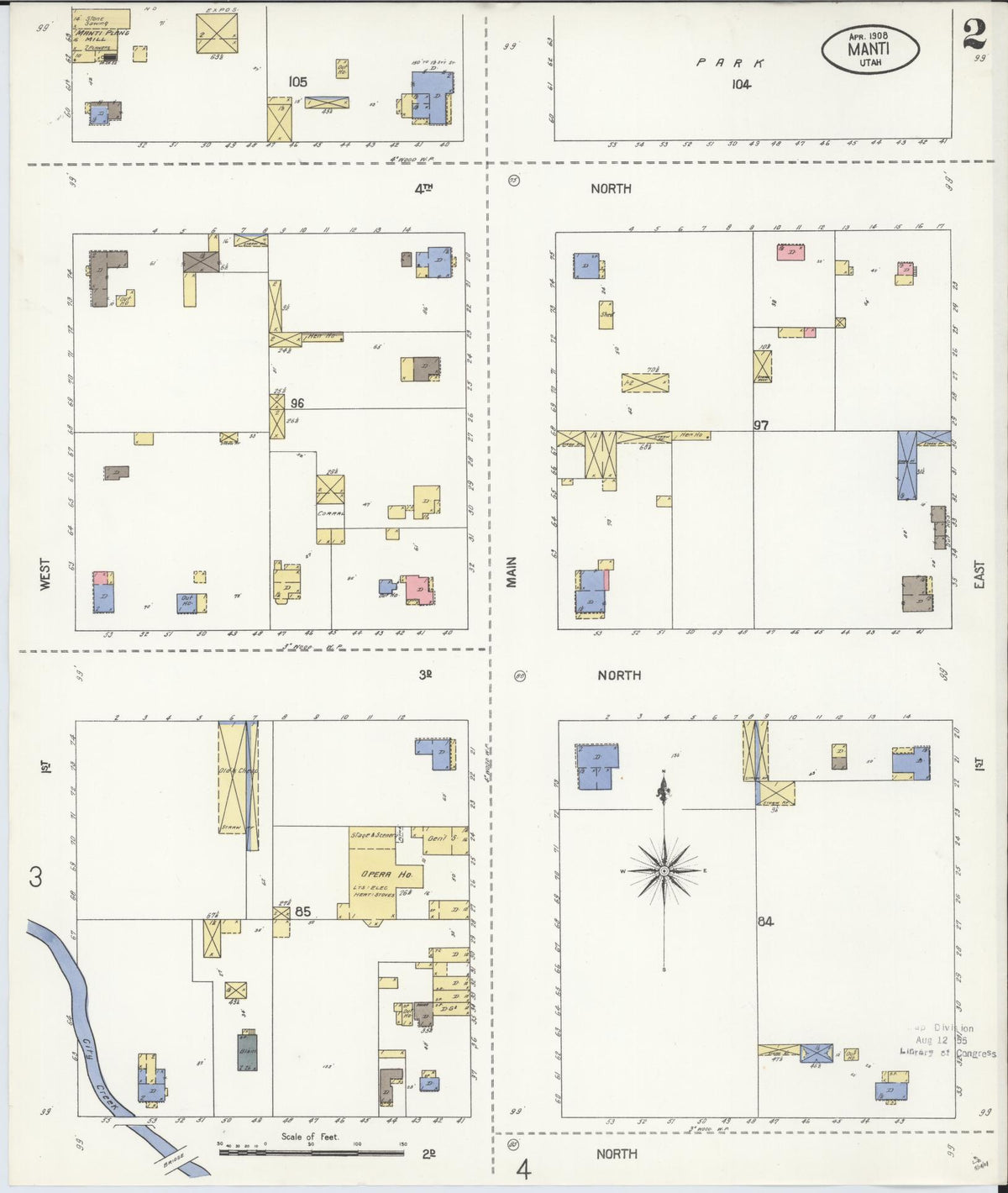 Sanborn Fire Insurance Map from Manti, Sanpete County, Utah (1908), Sheet #0002 - Historic Sanborn Fire Insurance Map Print, vintage old map wall art, antique decor, genealogy gift, Utah Utah map