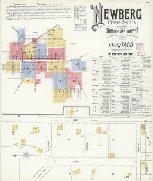 Sanborn Fire Insurance Map from Newberg, Yamhill County, Oregon (1905), Sheet #0001 - Historic Sanborn Fire Insurance Map Print, vintage old map wall art, antique decor, genealogy gift, Oregon Oregon map