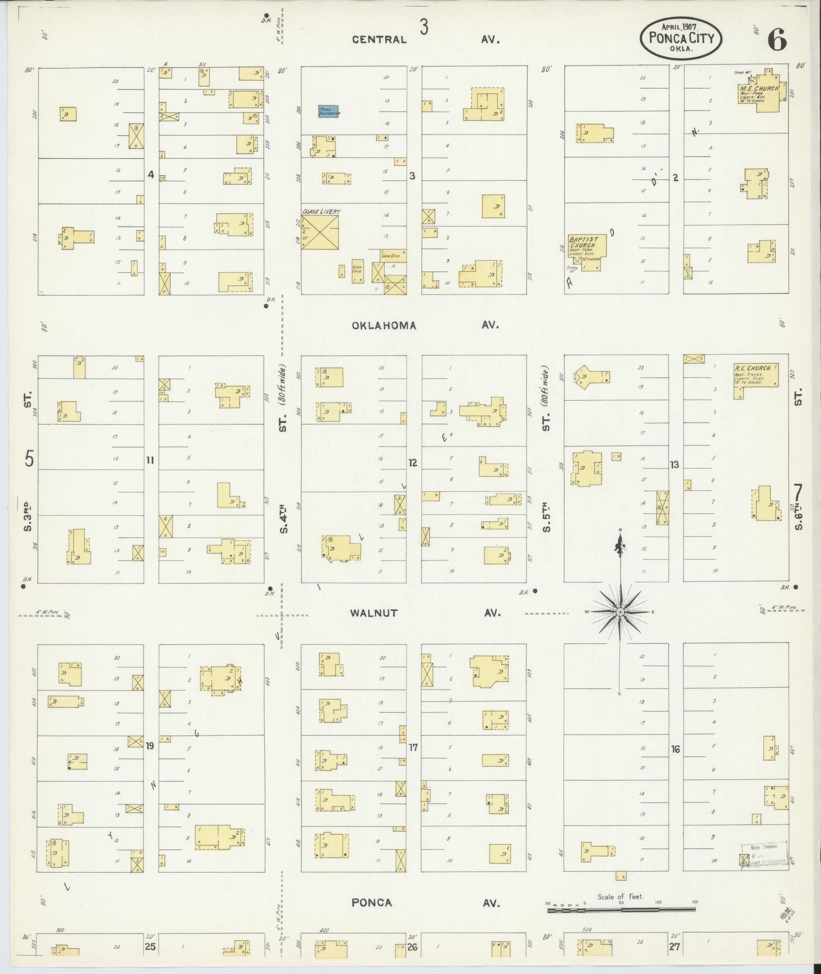 Sanborn Fire Insurance Map from Ponca City, Kay County, Oklahoma (1907), Sheet #0006 - Complete Map Set gallery image, historic Sanborn map, vintage wall art, Oklahoma Oklahoma