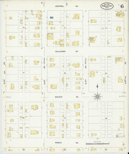 Sanborn Fire Insurance Map from Ponca City, Kay County, Oklahoma (1907), Sheet #0006 - Complete Map Set gallery image, historic Sanborn map, vintage wall art, Oklahoma Oklahoma
