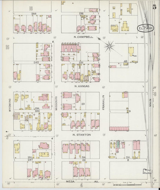 Sanborn Fire Insurance Map from El Paso, El Paso County, Texas (1893), Sheet #0005 - Historic Sanborn Fire Insurance Map Print, vintage old map wall art, antique decor, genealogy gift, Texas Texas map
