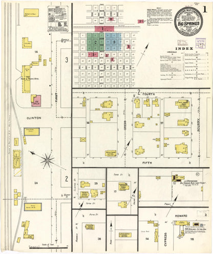 Sanborn Fire Insurance Map from Big Spring, Howard County, Texas (1905), Sheet #0001 - Historic Sanborn Fire Insurance Map Print, vintage old map wall art, antique decor, genealogy gift, Texas Texas map